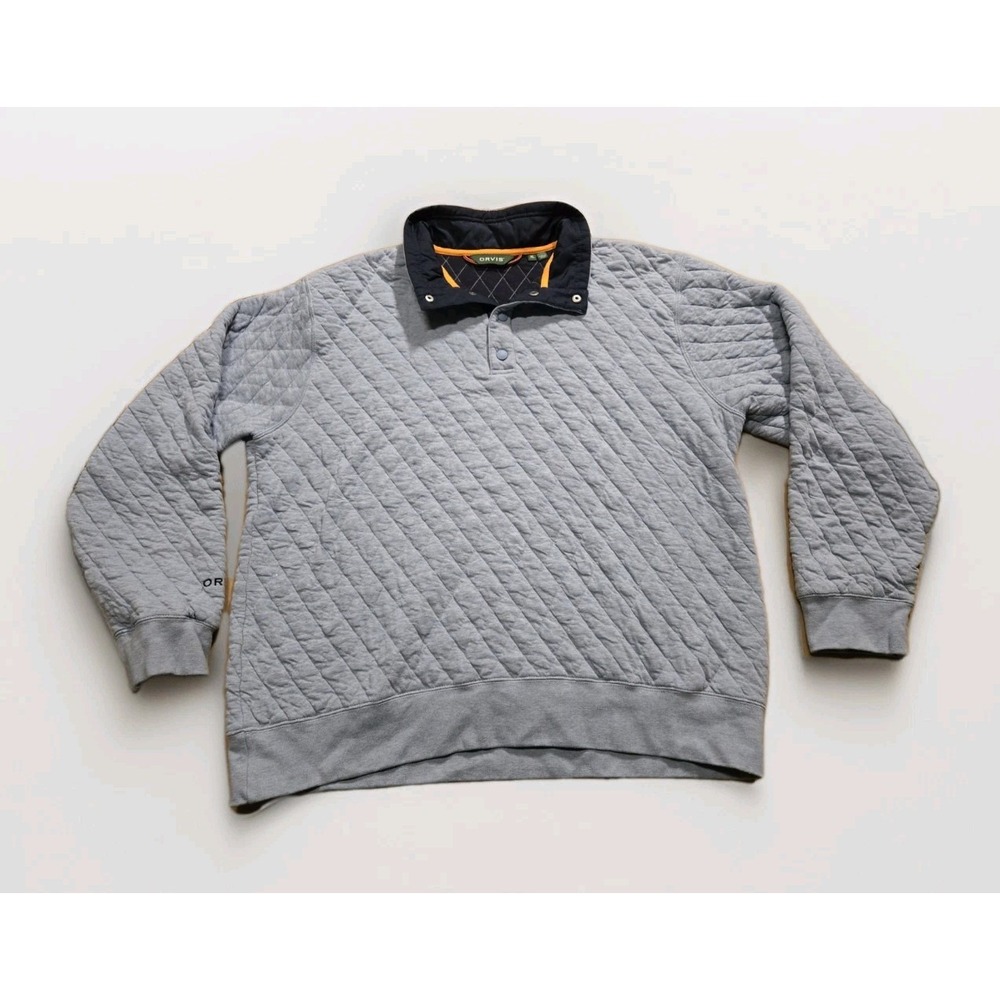 Orvis Sweater Mens XL Blue Quilted Snap Mock Neck‎ Pullover Outdoor Casual